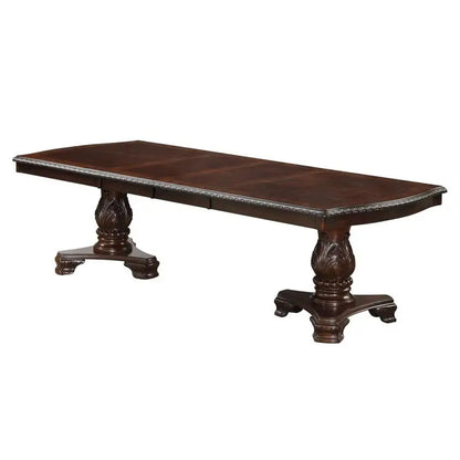 Formal 9 Piece Dark Brown Dining Table Set w/Double Pedestal Base