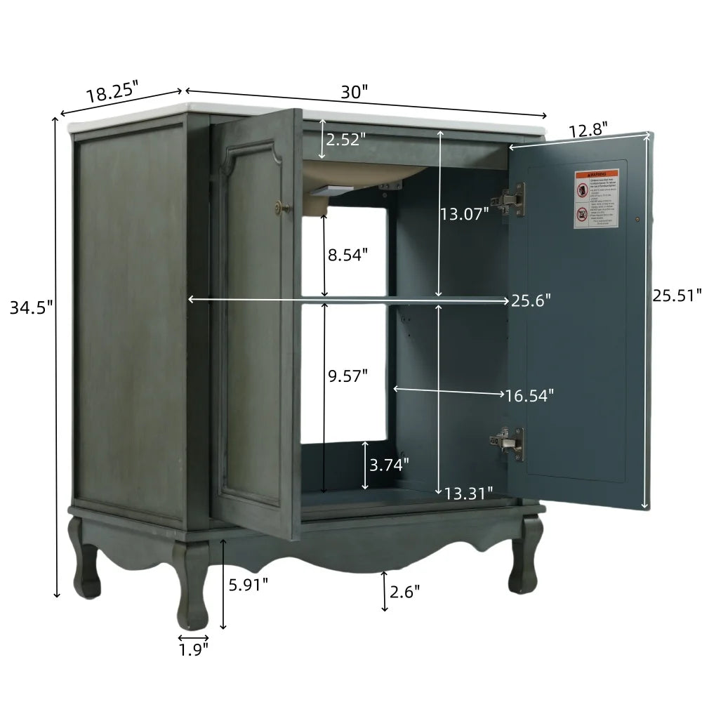 American Retro Style 30" Bathroom Vanity w/Separate Ceramic Sink