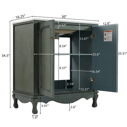 American Retro Style 30" Bathroom Vanity w/Separate Ceramic Sink