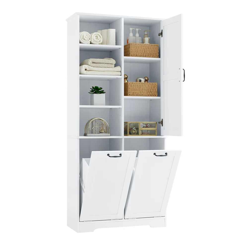 Contemporary 68" Freestanding White Open Hamper Cabinet