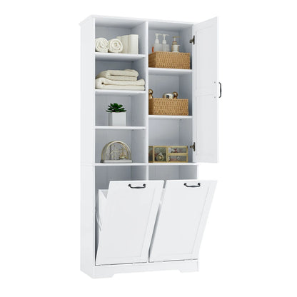 Contemporary 68" Freestanding White Open Hamper Cabinet