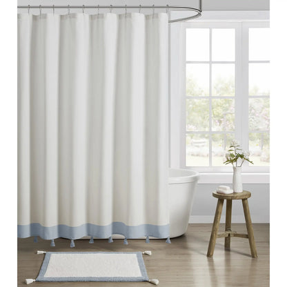 My Texas House Light Blue Tassel Fabric Shower Curtain