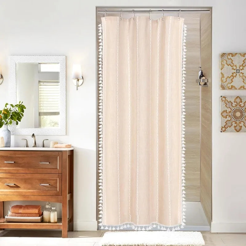 Boho Farmhouse Cotton Linen Shower Curtain