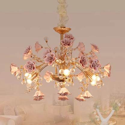 European Court Style LED Crystal Chandelier-Modern Rose Decoration