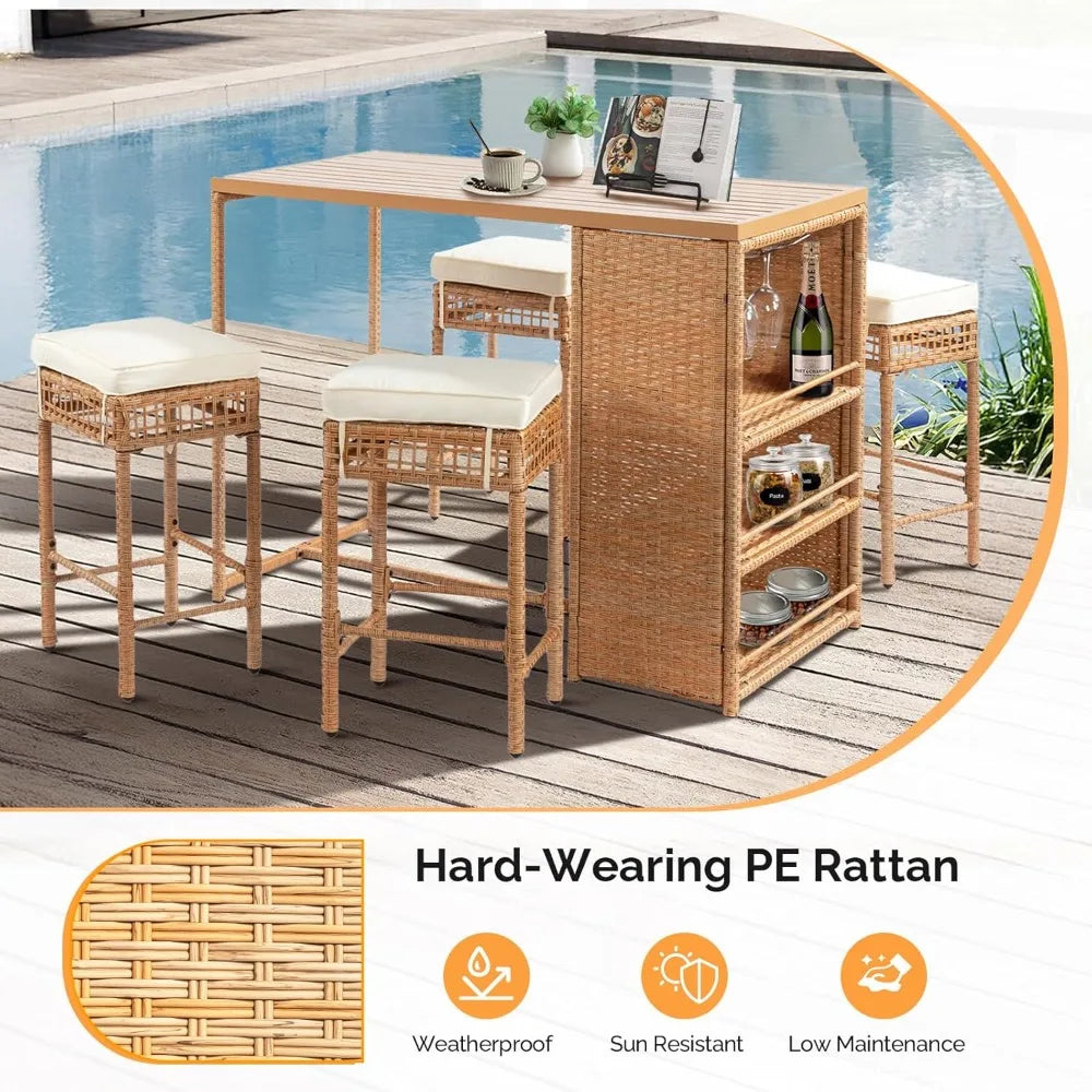 Premium 5-piece All-Weather Outdoor Bar Table & Chair Set