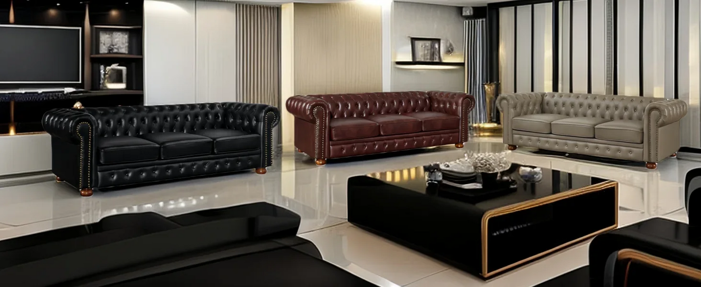 Classic & Luxurious 3-Seater Chesterfield Sofa w/Nailhead Trim