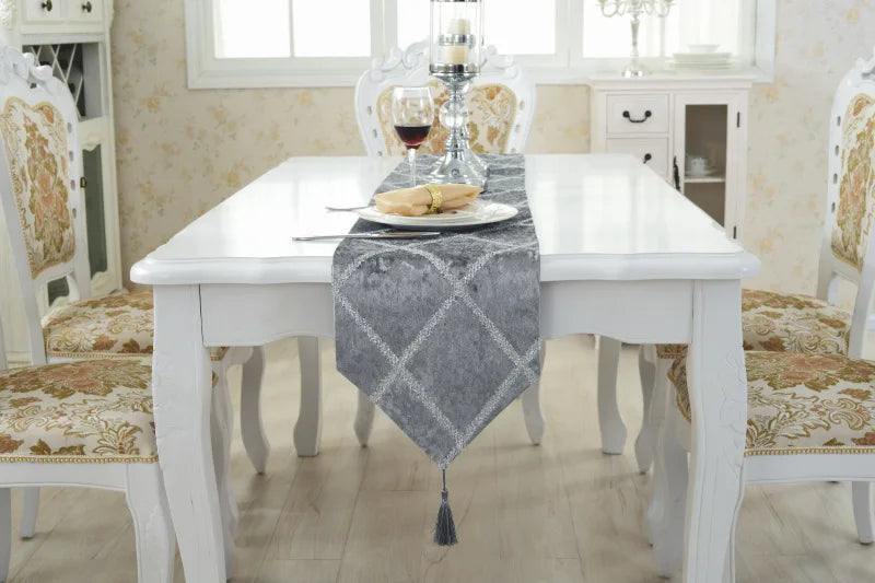 Long Strip Table Runner draped elegantly - Highlighting the chic design of the long table runner.