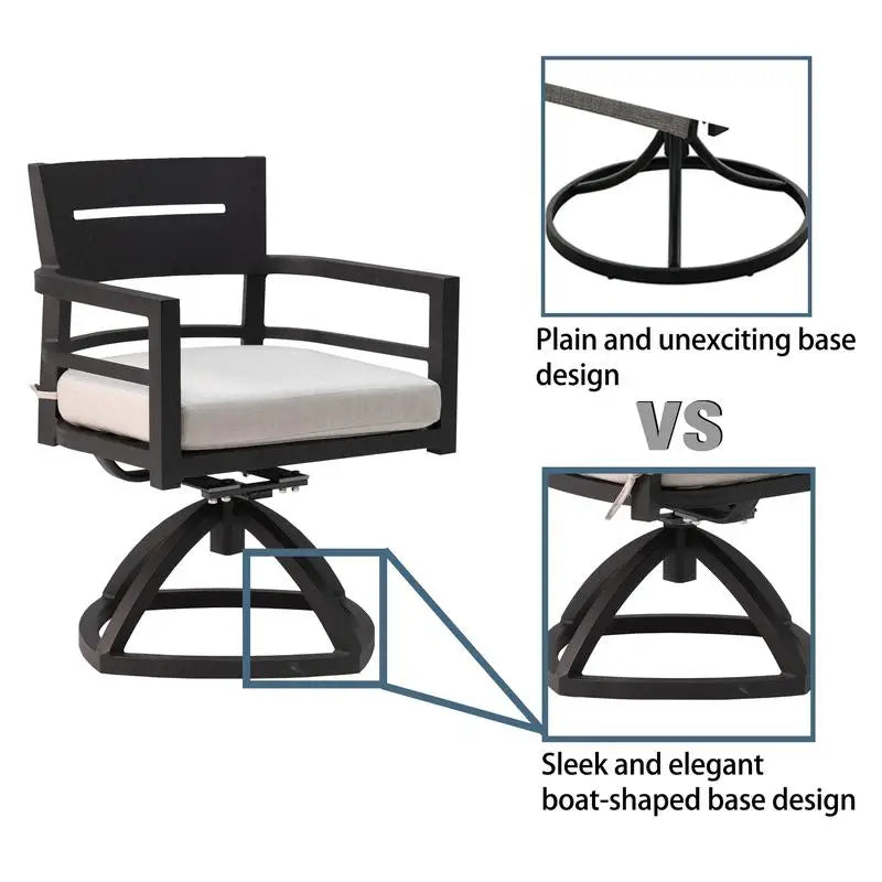 Elegant white cushions on the Modern Black Aluminum 7-Piece Outdoor Dining Set, ensuring comfort and style.