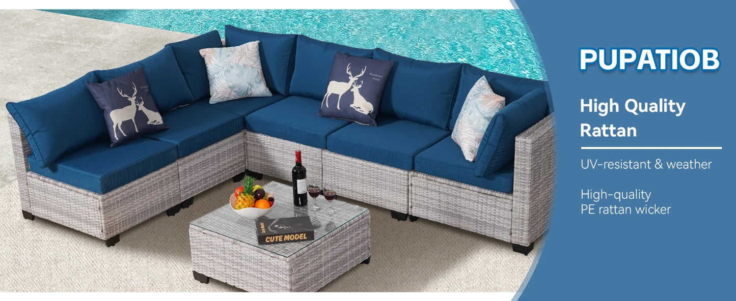 7-Piece Rattan Wicker Sectional Sofa Set