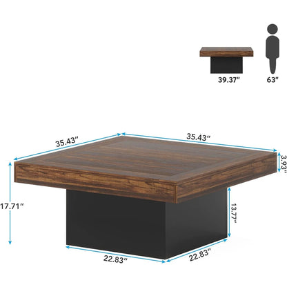 Farmhouse Style Square Coffee Table w/LED Lights