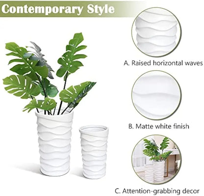 Set of 2 Matte White Tall Planters for Outdoor Plants