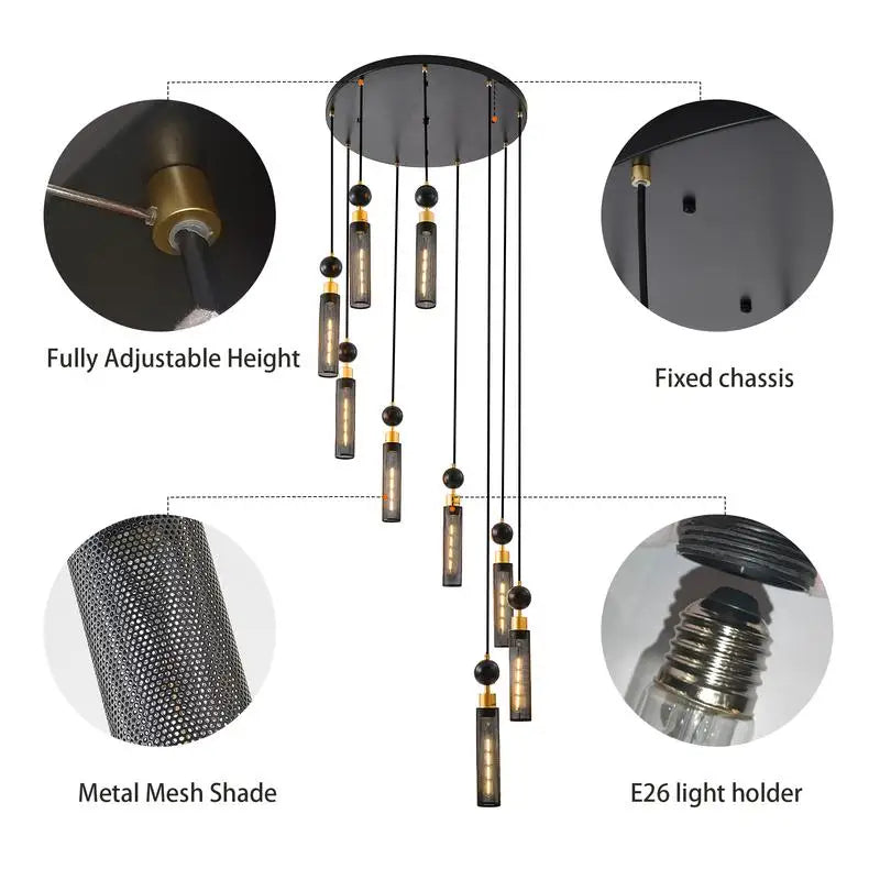 Modern Industrial 9-Light Pendant Lamp
