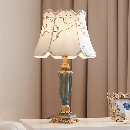 Traditional & Elegant Fabric Shade Desk Lamp w/a Floral Pattern
