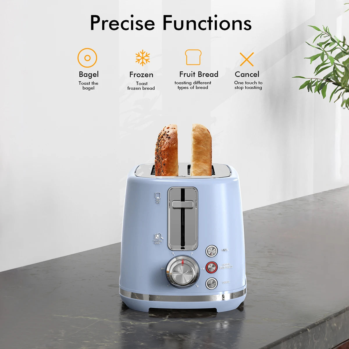 Blue Large-Slot 2-Slice Toaster w/Auto Shut-off