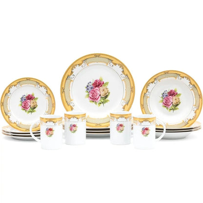 Elegant & Vintage Inspired Porcelain Floral Design Dinnerware Set