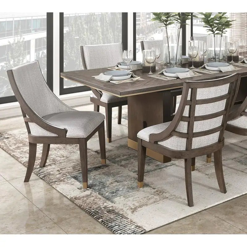 Modern Brown Finish 9-Piece Dining Table Set w/Extension + 8 Upholstered Armchairs