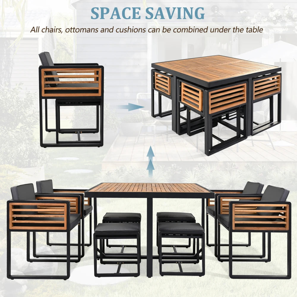 Acacia Wood 9-Piece Patio Dining Set