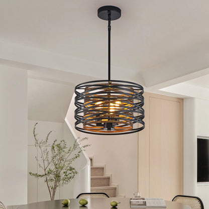 13" Rustic Industrial Black & Walnut Hanging Pendant Light (No Bulbs)