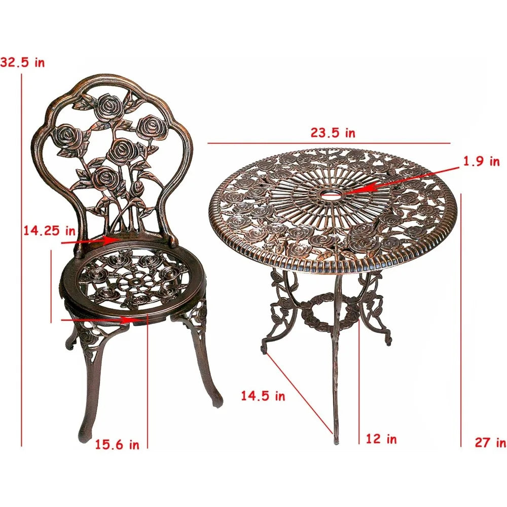 3-Piece Cast Aluminum Rose Bistro Set