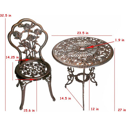 3-Piece Cast Aluminum Rose Bistro Set