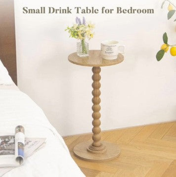 SIMENMAX Round Side Table - Bobbin-Style Spindle Leg Accent Table for Small Spaces, slim round side table beside a bed