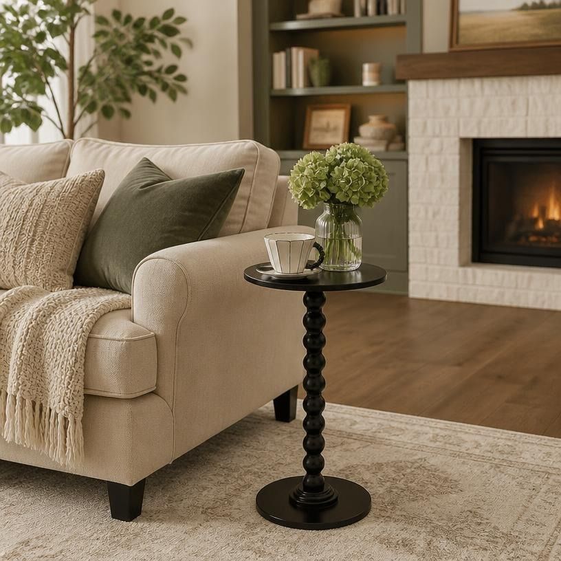SIMENMAX Round Side Table - Bobbin-Style Spindle Leg Accent Table for Small Spaces, round side table for a home office corner