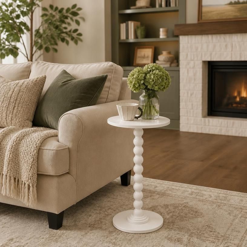 SIMENMAX Round Side Table - Bobbin-Style Spindle Leg Accent Table for Small Spaces, round side table product view