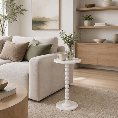 SIMENMAX Round Side Table - Bobbin-Style Spindle Leg Accent Table for Small Spaces, round side table used as a plant stand