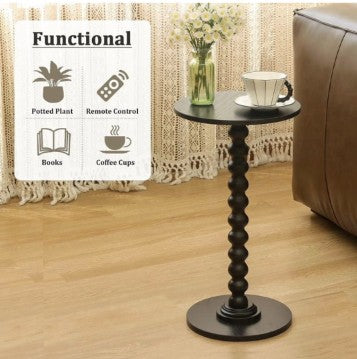 SIMENMAX Round Side Table - Bobbin-Style Spindle Leg Accent Table for Small Spaces, sturdy round side table with double-layer base