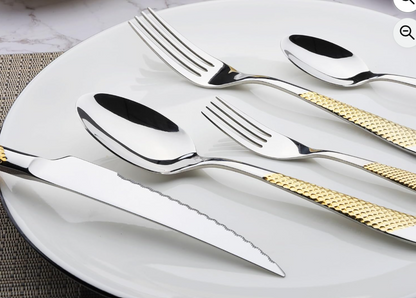 Corner view of the Ferran stainless steel cutlery set emphasizing its stylish contemporary design.