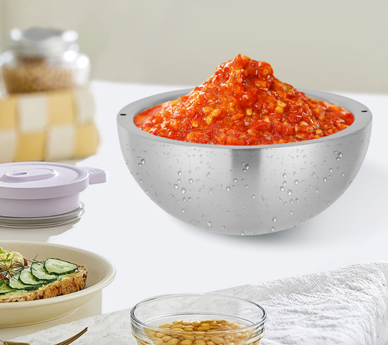 Dishwasher Safe Insulated Bowl - sturdy and stylish stainless steel serving bowl designed for easy storage.