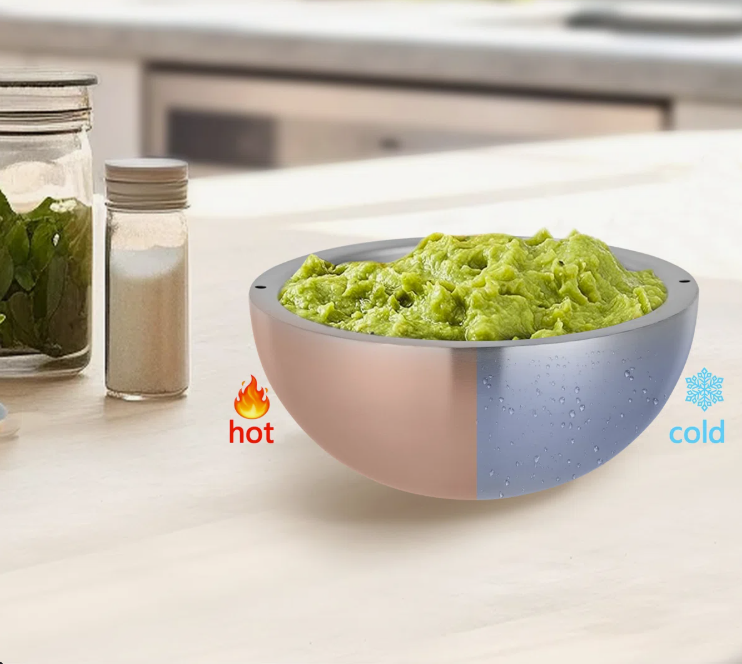 Sleek Brushed Silver Insulated Serving Bowl - designed for both hot and cold foods, this stainless steel salad bowl enhances any table setting.