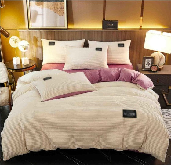 BowLift Corduroy Duvet Cover Set - Ribbed Velvet Plush with 2 Pillowcases, close-up of plush velvet corduroy duvet cover ribs