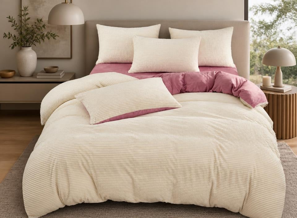 BowLift Corduroy Duvet Cover Set - Ribbed Velvet Plush with 2 Pillowcases, corduroy duvet cover in a cozy bedroom setting