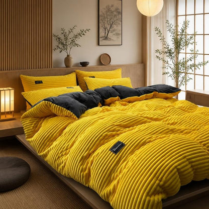 BowLift Corduroy Duvet Cover Set - Ribbed Velvet Plush with 2 Pillowcases, cozy corduroy duvet cover styled on a bed