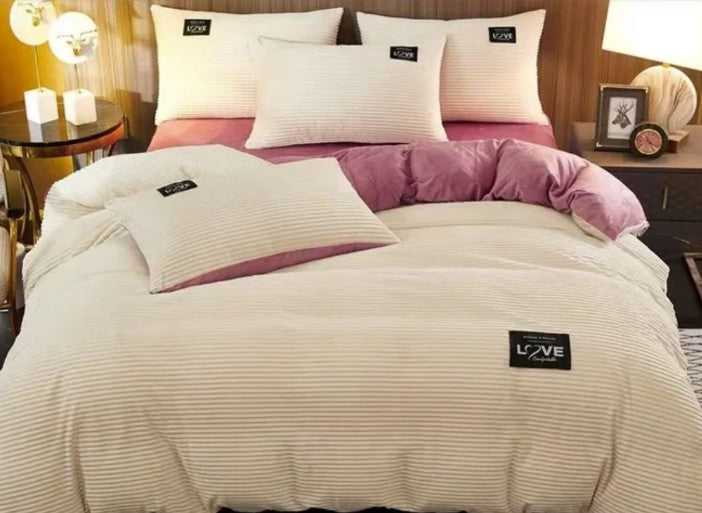 BowLift Corduroy Duvet Cover Set - Ribbed Velvet Plush with 2 Pillowcases, warm corduroy duvet cover for cold winter nights