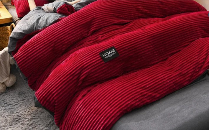 BowLift Corduroy Duvet Cover Set - Ribbed Velvet Plush with 2 Pillowcases, eco-friendly printed corduroy duvet cover