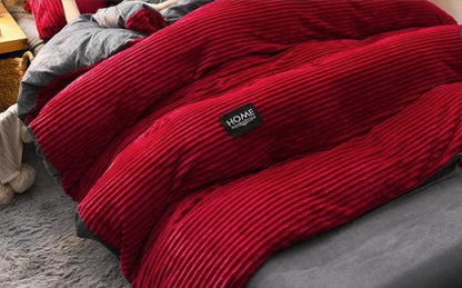 BowLift Corduroy Duvet Cover Set - Ribbed Velvet Plush with 2 Pillowcases, eco-friendly printed corduroy duvet cover