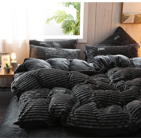 BowLift Corduroy Duvet Cover Set - Ribbed Velvet Plush with 2 Pillowcases, full corduroy duvet cover set in a modern bedroom