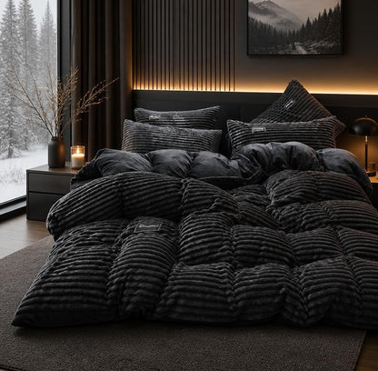 BowLift Corduroy Duvet Cover Set - Ribbed Velvet Plush with 2 Pillowcases, cozy velvet fleece corduroy duvet cover