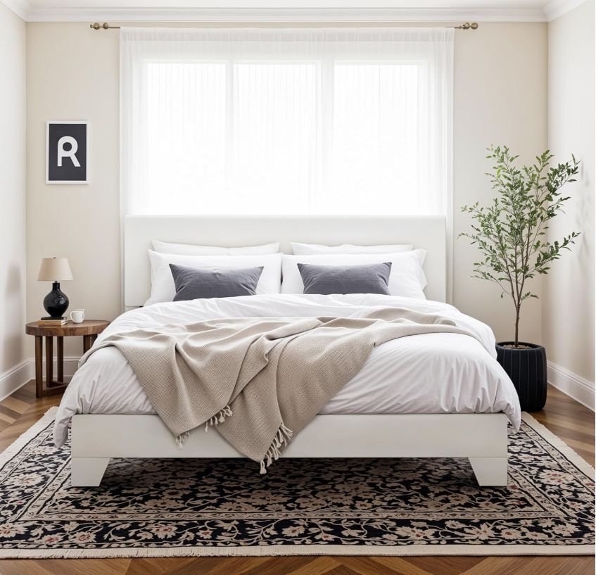 Elegant Bedroom with Upholstered Platform Bed - Stylish and comfortable solution for modern sleeping spaces.
