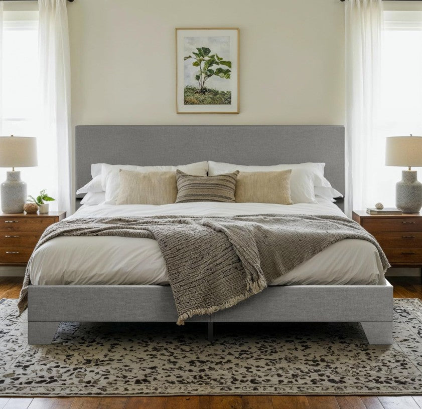 Upholstered Bed Frame in Various Sizes - Full, Queen, and King options available for the platform bed.