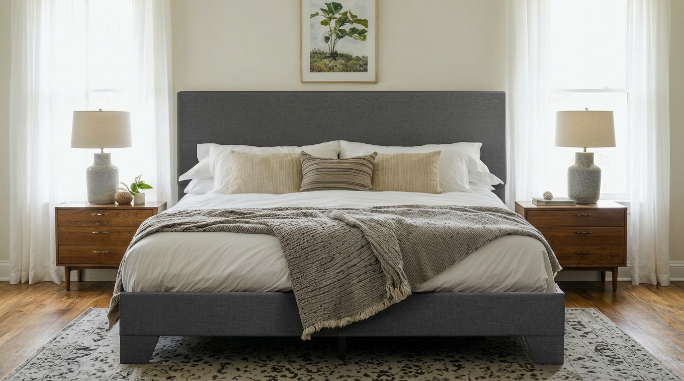 Adjustable Headboard Feature - Comfort and style with the adjustable headboard of the upholstered platform bed.
