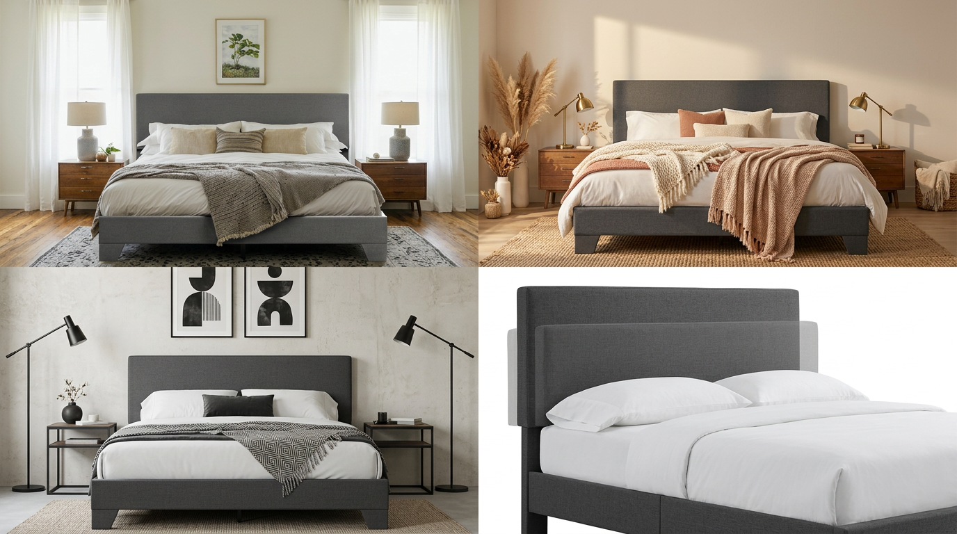 Restful Night with Upholstered Platform Bed - Experience the comfort of noise-free sleep.