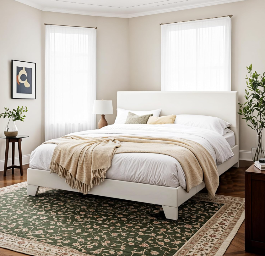 Luxurious Faux Leather Upholstery - Premium materials used in the upholstered platform bed for durability.