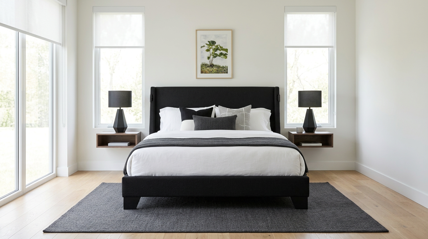 Complete Bedroom Transformation - The upholstered platform bed enhances the overall decor.