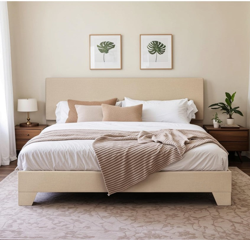 Modern Bedroom with Upholstered Platform Bed - An example of cozy and chic bedroom designs.