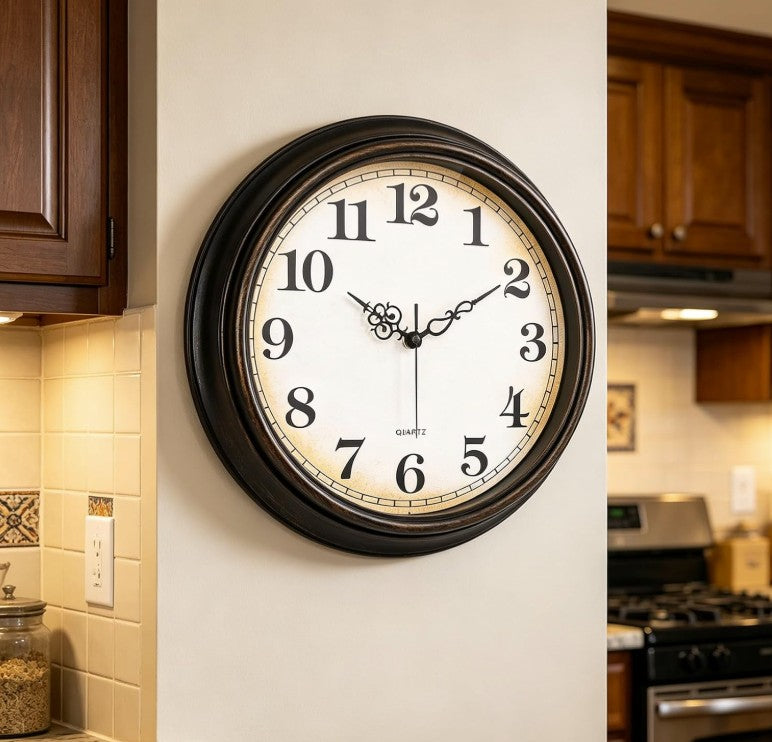 Functional Vintage Wall Clock perfect for anyone needing a non-ticking timepiece.