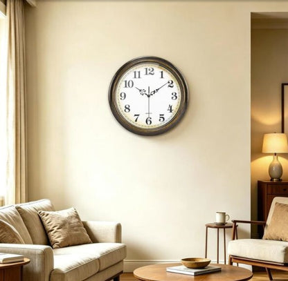Close-up of Vintage Bronze Wall Clock detailing the rustic frame and easy-to-read numerals.