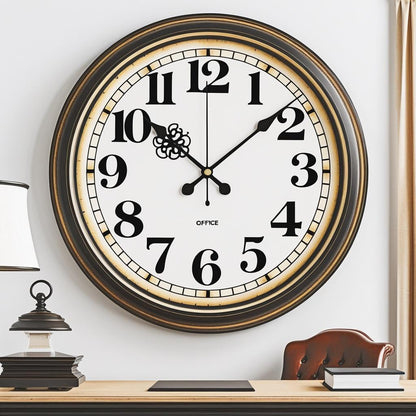 Vintage Bronze Wall Clock, a 16-inch design featuring large display and silent non-ticking movement.